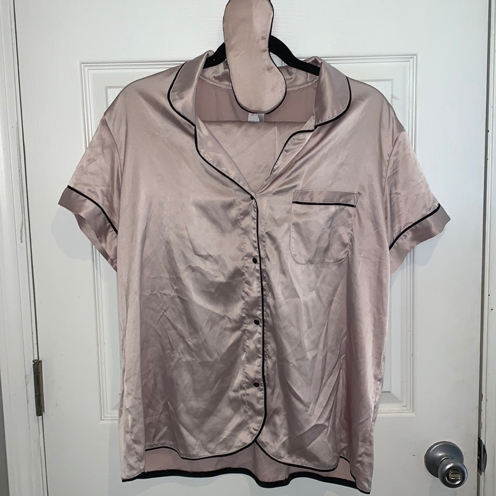 3 piece Pink and black satin PJ set